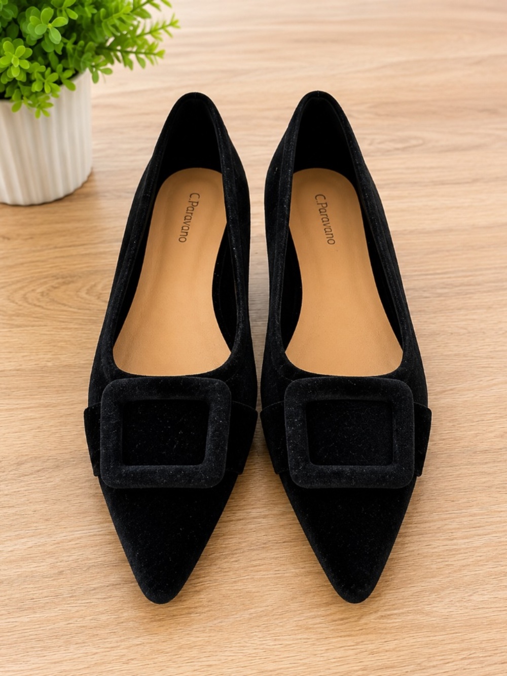 C.Paravano Black Velvet Buckle Flats – Size 39 / US 8.5
